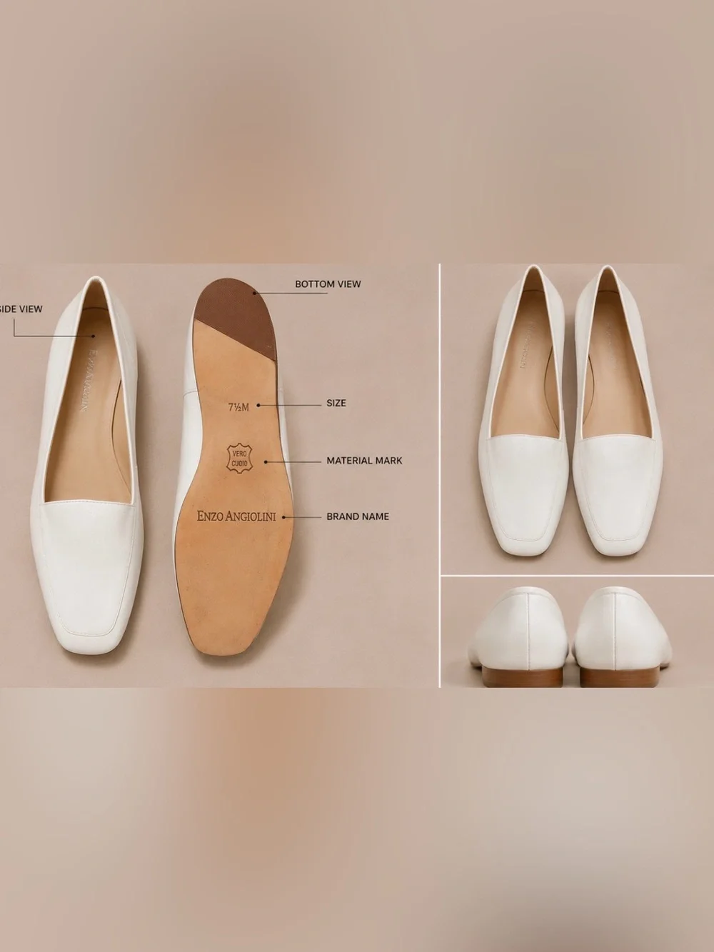 Enzo Angiolini Women's White Pointed Toe Loafers Made in Brazil